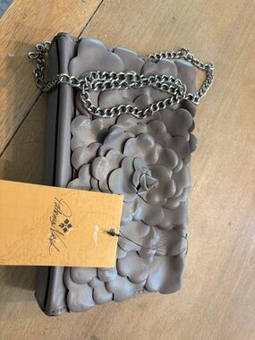 Patricia Nash Taupe Floral Appliqué Chain Crossbody Bag